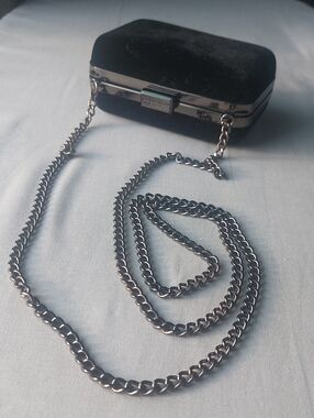 Giorgio Armani Black Velvet Box Clutch with Silver Chain Strap